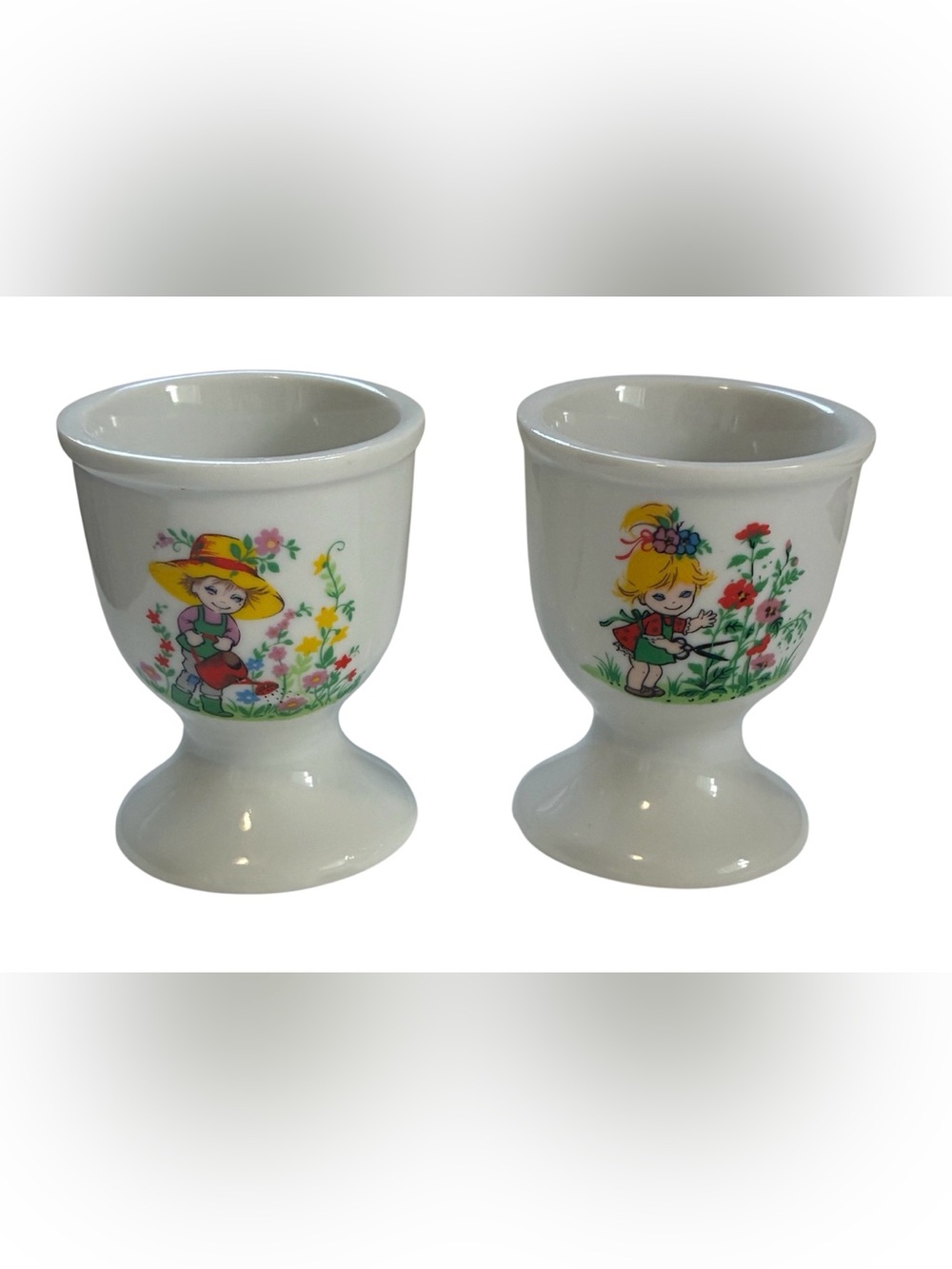 VINTAGE CERAMIC EGG CUPS BOY & GIRL